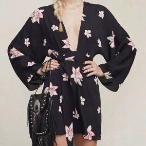 Reformation Fuji Floral Kimono Dress Deep V Neck